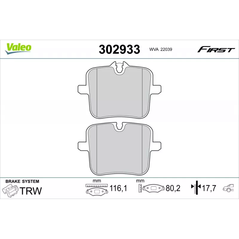 Jeu de 4 plaquettes de frein arrière VALEO 302933