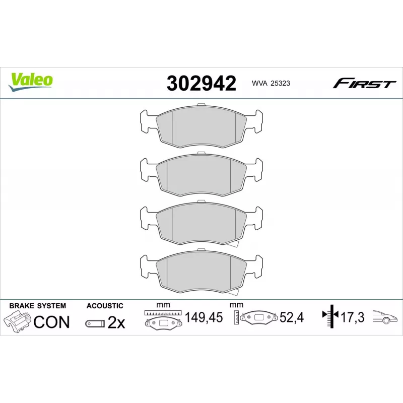 Jeu de 4 plaquettes de frein avant VALEO 302942