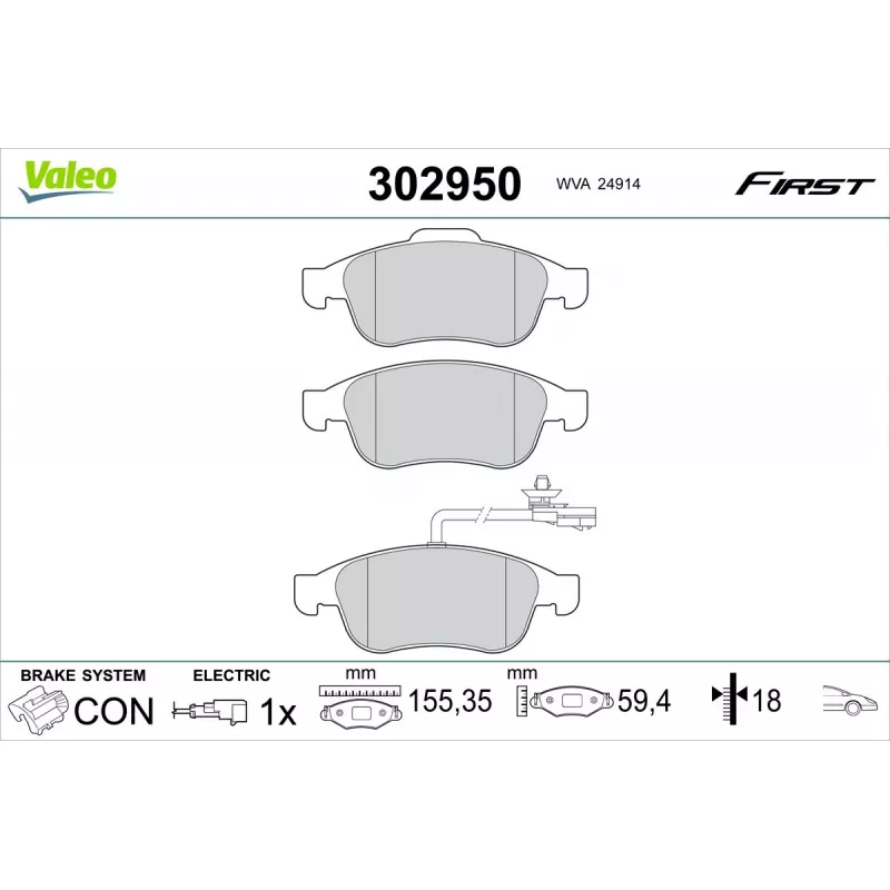 Jeu de 4 plaquettes de frein avant VALEO 302950