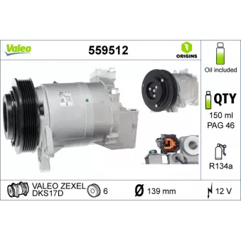 Compresseur, climatisation VALEO 559512