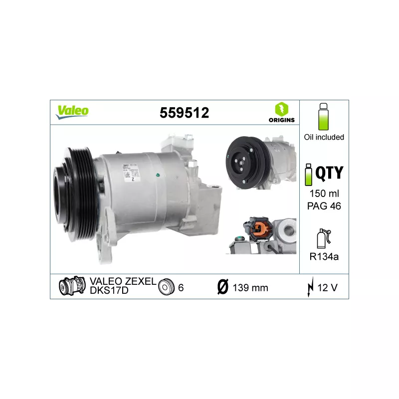 Compresseur, climatisation VALEO 559512
