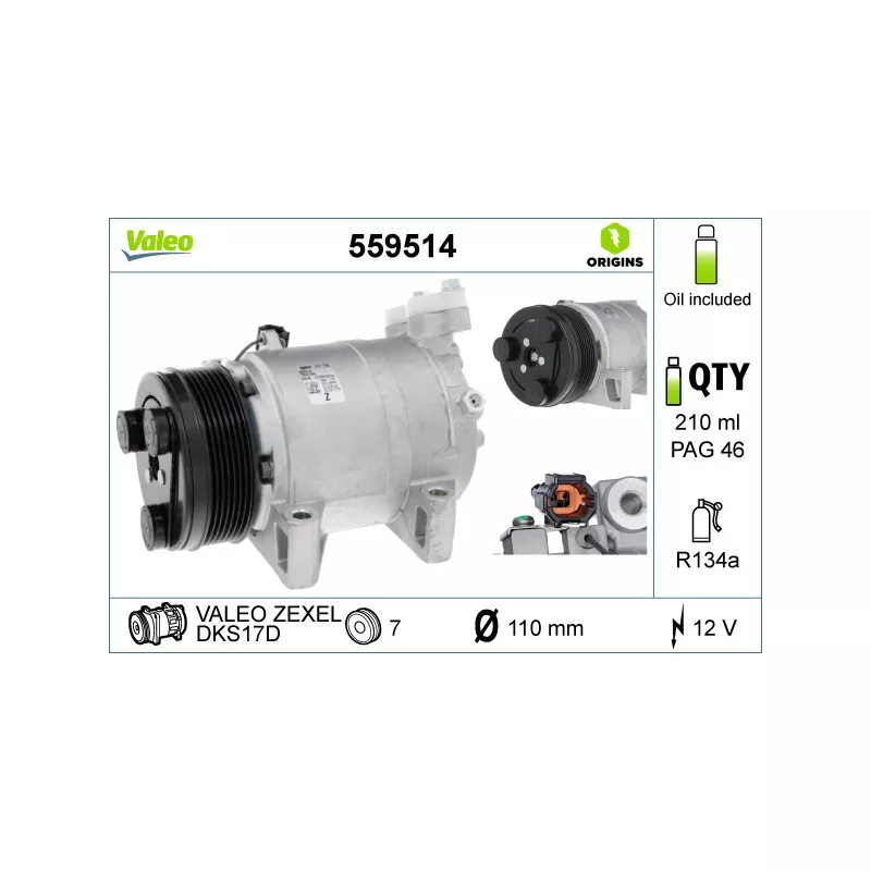 Compresseur, climatisation VALEO 559514