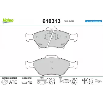 Jeu de 4 plaquettes de frein avant VALEO 610313