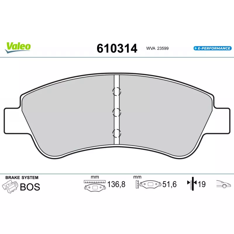 Jeu de 4 plaquettes de frein avant VALEO 610314