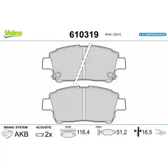 Jeu de 4 plaquettes de frein avant VALEO 610319