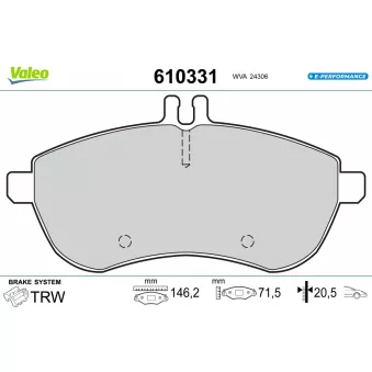 Jeu de 4 plaquettes de frein avant VALEO 610331