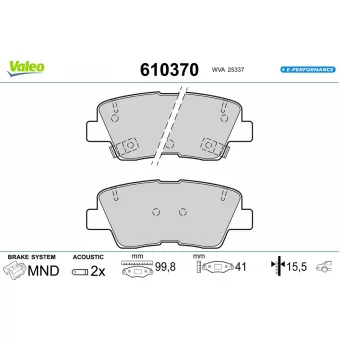 Jeu de 4 plaquettes de frein arrière VALEO 610370