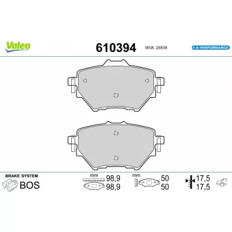 Jeu de 4 plaquettes de frein arrière VALEO 610394