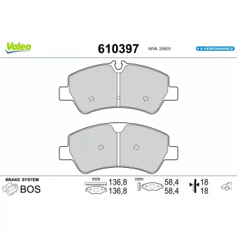 Jeu de 4 plaquettes de frein arrière VALEO 610397
