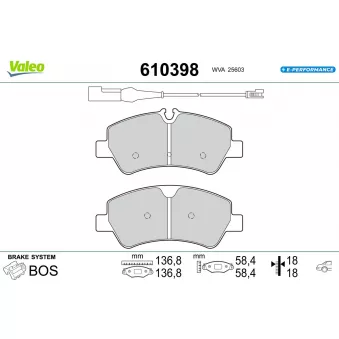 Jeu de 4 plaquettes de frein arrière VALEO 610398