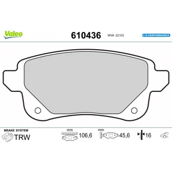 Jeu de 4 plaquettes de frein arrière VALEO 610436