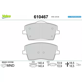 Jeu de 4 plaquettes de frein avant VALEO 610467