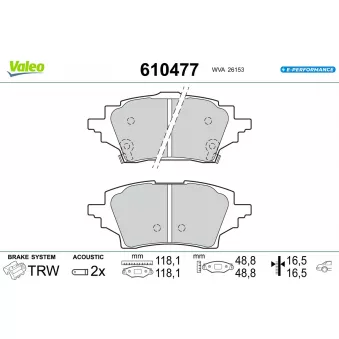 Jeu de 4 plaquettes de frein arrière VALEO 610477