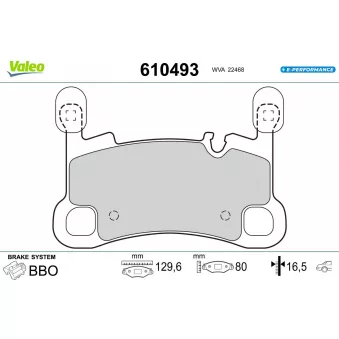 Jeu de 4 plaquettes de frein arrière VALEO 610493