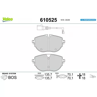Jeu de 4 plaquettes de frein avant VALEO 610525