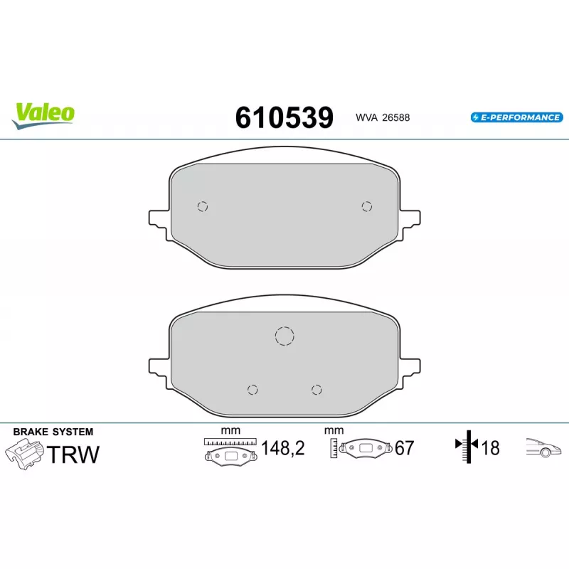 Jeu de 4 plaquettes de frein avant VALEO 610539