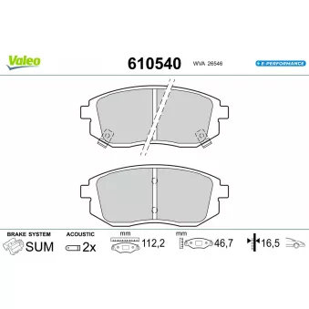 Jeu de 4 plaquettes de frein avant VALEO 610540