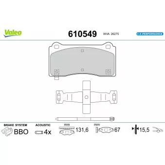 Jeu de 4 plaquettes de frein avant VALEO 610549