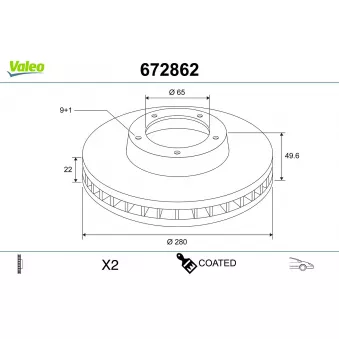 Jeu de 2 disques de frein avant VALEO 672862
