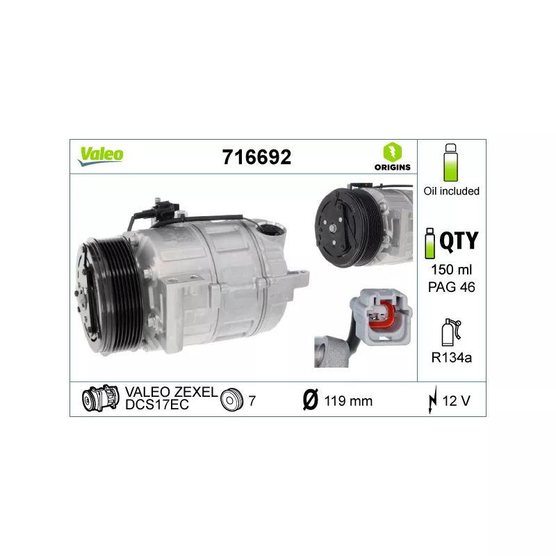 Compresseur, climatisation VALEO 716692