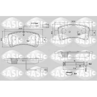 Jeu de 4 plaquettes de frein arrière SASIC