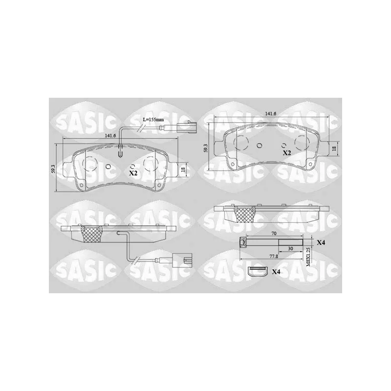 Jeu de 4 plaquettes de frein arrière SASIC 6210091