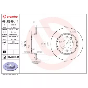 Jeu de 2 disques de frein arrière BREMBO 08.E959.11