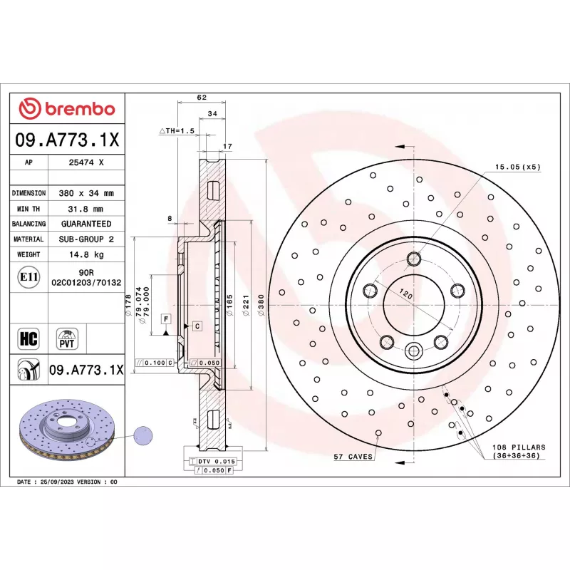 Jeu de 2 disques de frein avant BREMBO 09.A773.1X