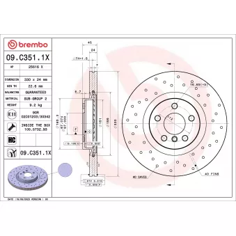 Jeu de 2 disques de frein avant BREMBO 09.C351.1X