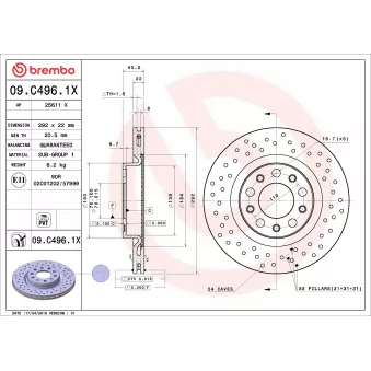 Jeu de 2 disques de frein arrière BREMBO 09.C496.1X