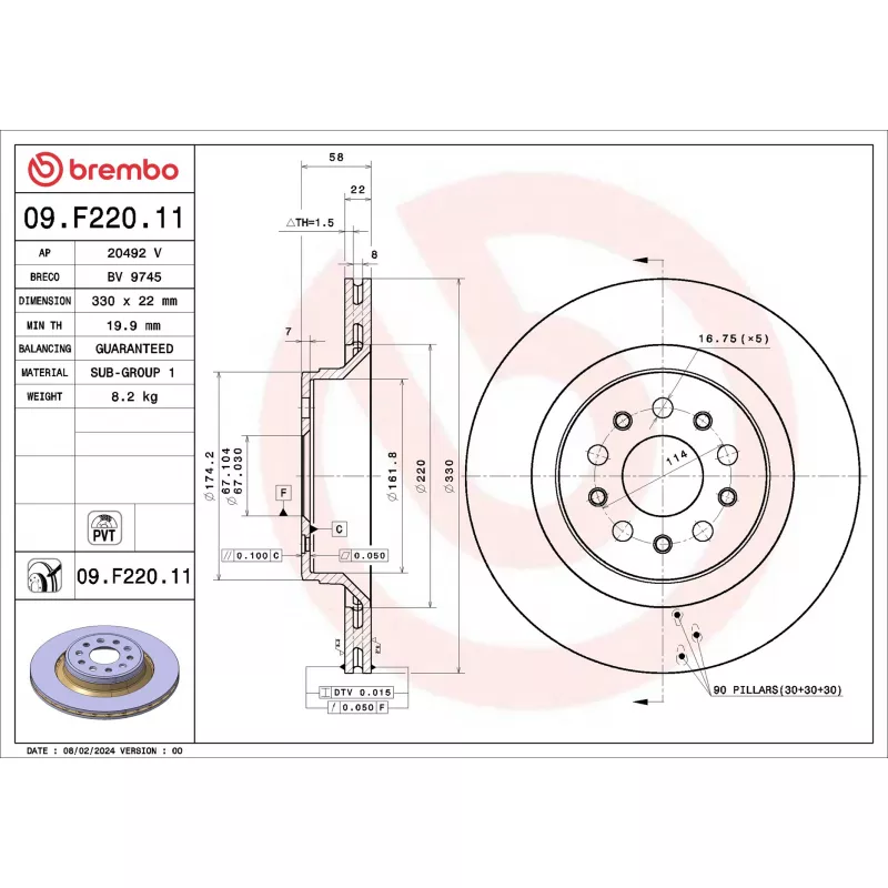 Jeu de 2 disques de frein arrière BREMBO 09.F220.11