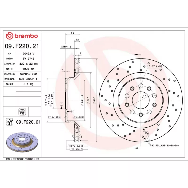 Jeu de 2 disques de frein arrière BREMBO 09.F220.21