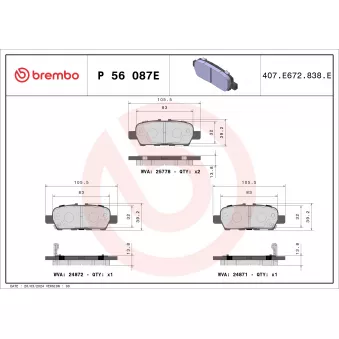 Jeu de 4 plaquettes de frein arrière BREMBO P 56 087E