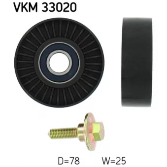 Poulie renvoi/transmission, courroie trapézoïdale à nervures SKF VKM 33020