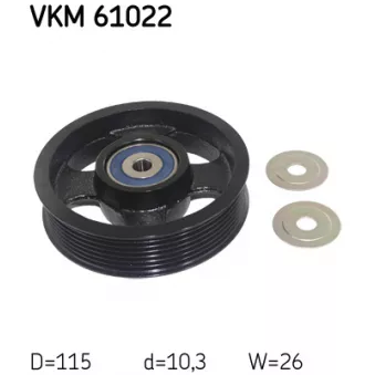 Poulie renvoi/transmission, courroie trapézoïdale à nervures SKF VKM 61022