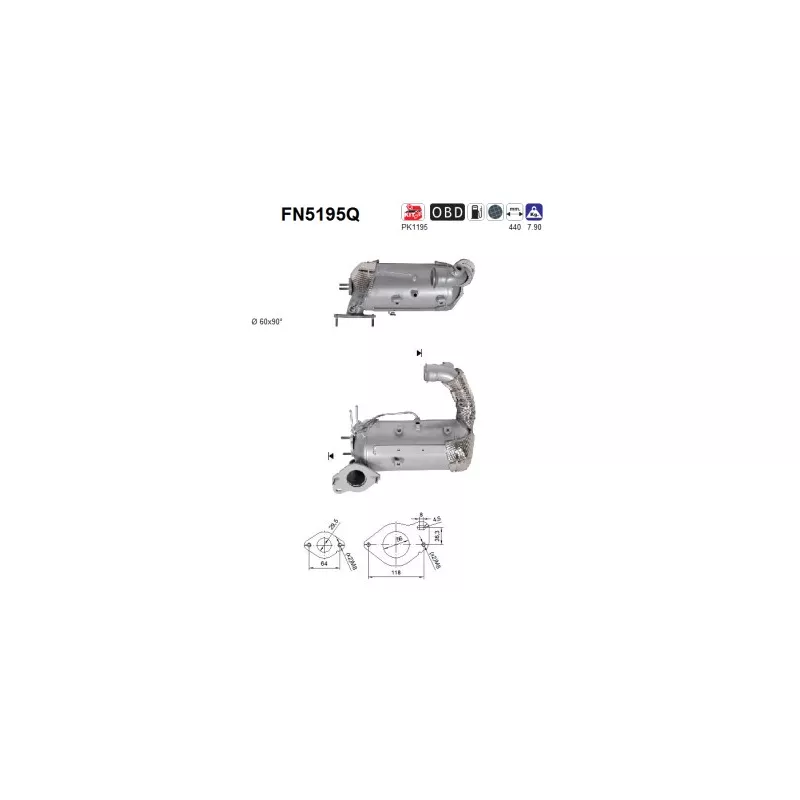 Filtre à particules / à suie, échappement AS FN5195Q