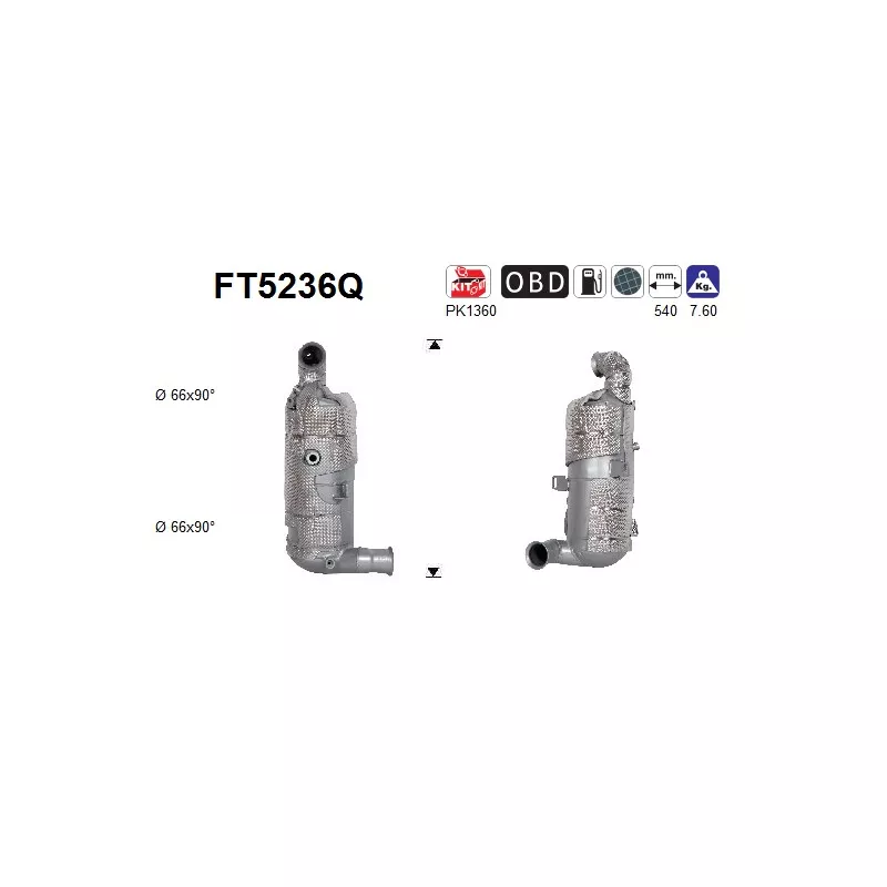 Filtre à particules / à suie, échappement AS FT5236Q
