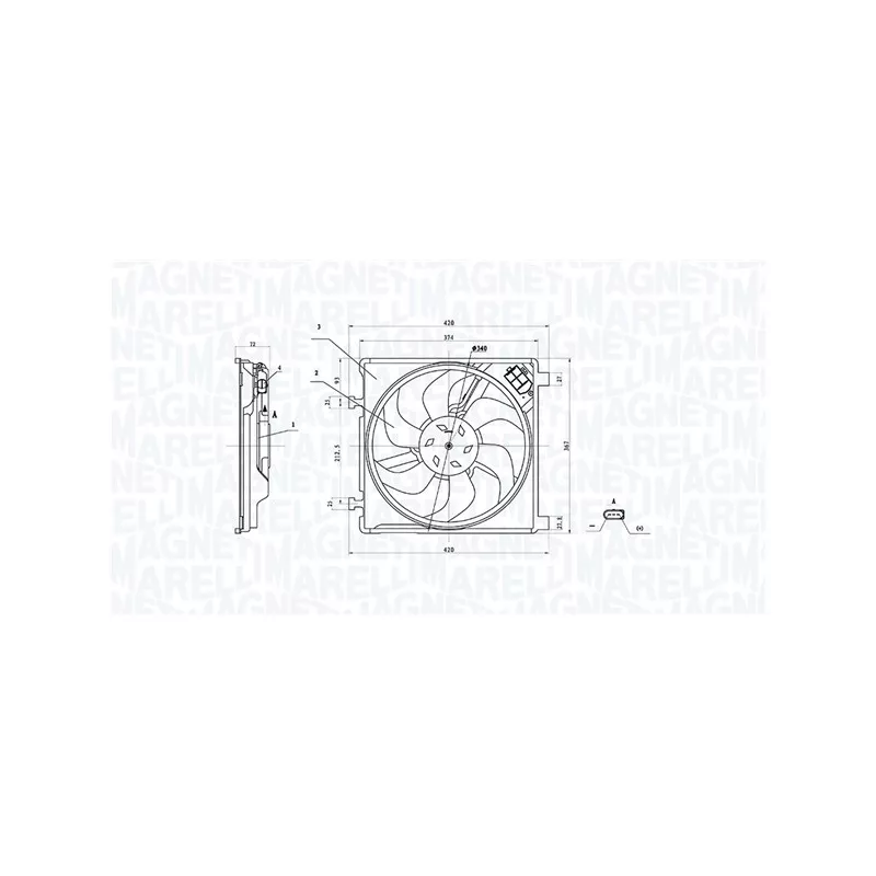 Ventilateur, refroidissement du moteur MAGNETI MARELLI 069422895010