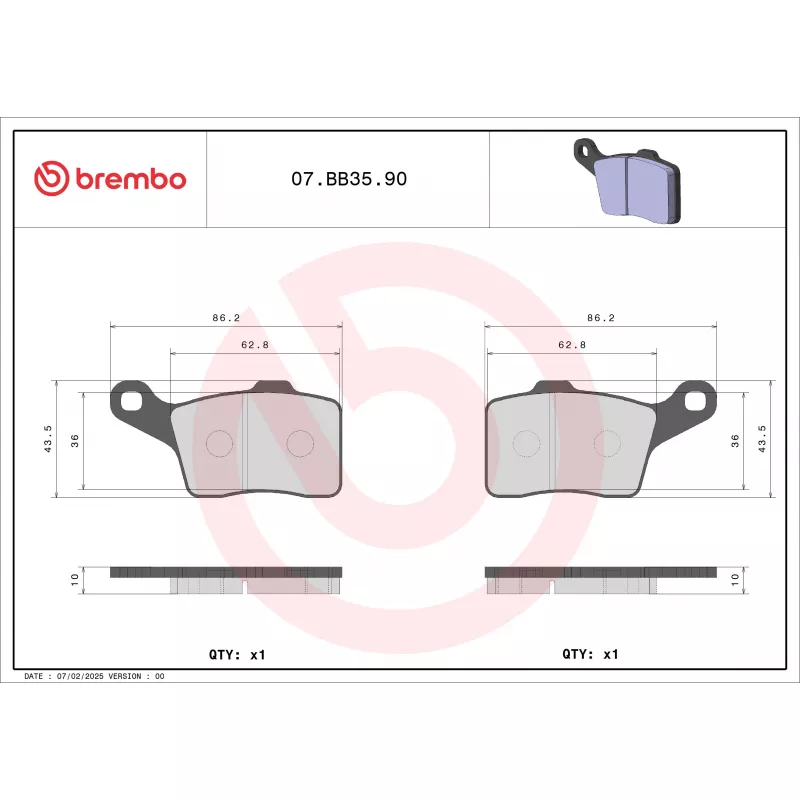 Jeu de 4 plaquettes de frein avant BREMBO 07BB3590