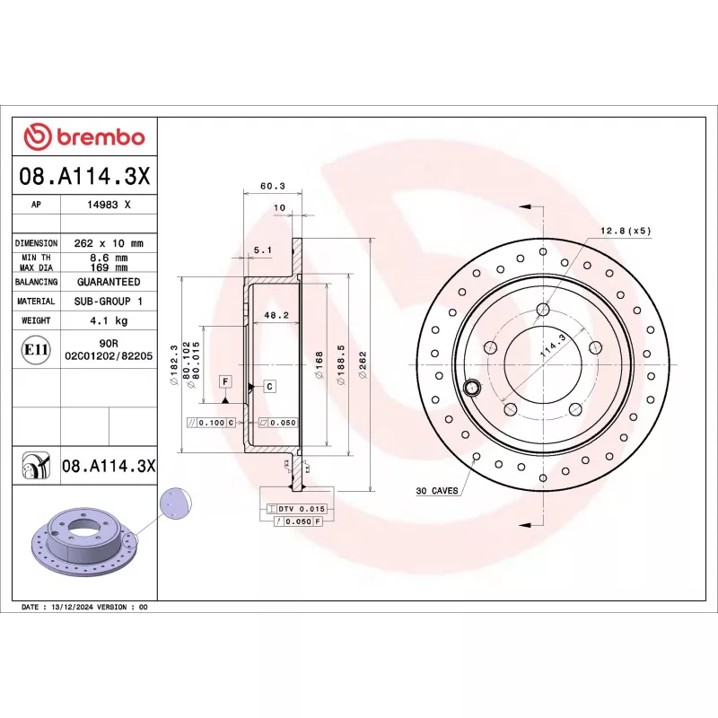 Jeu de 2 disques de frein avant BREMBO 08.A114.3X