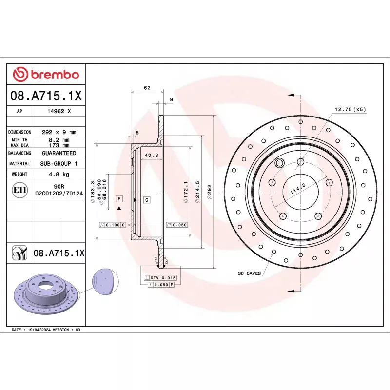 Jeu de 2 disques de frein avant BREMBO 08.A715.1X