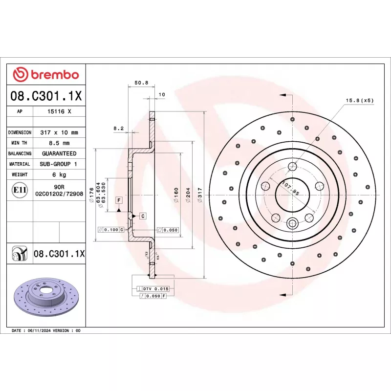 Jeu de 2 disques de frein avant BREMBO 08.C301.1X