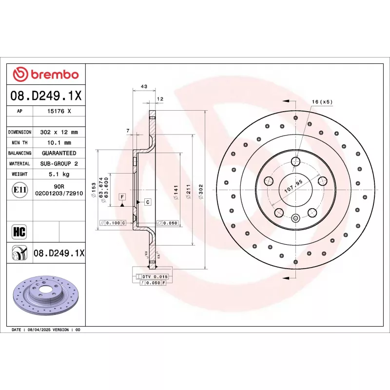 Jeu de 2 disques de frein avant BREMBO 08.D249.1X