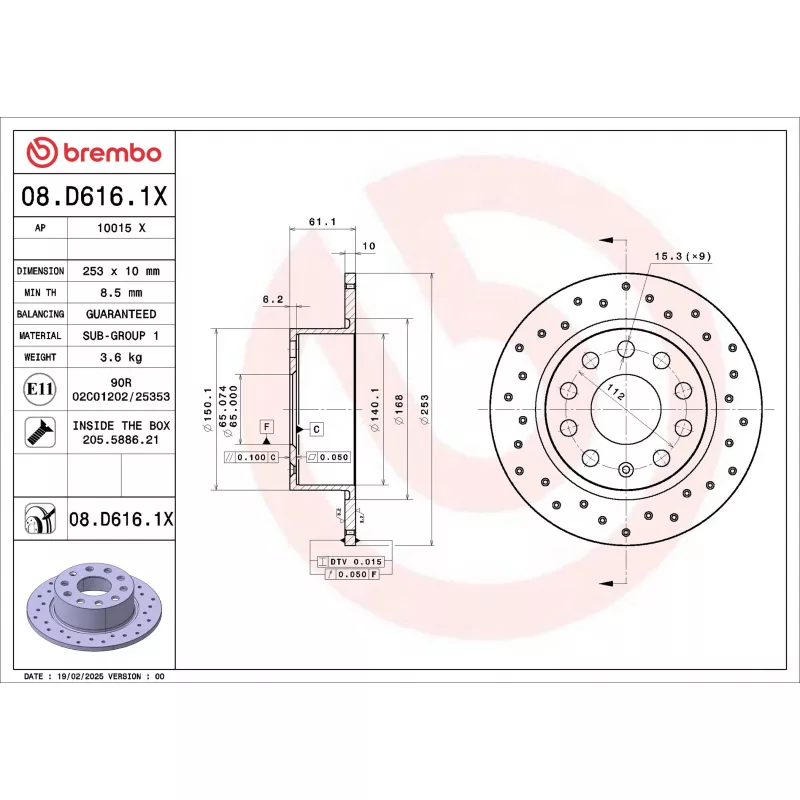 Jeu de 2 disques de frein avant BREMBO 08.D616.1X