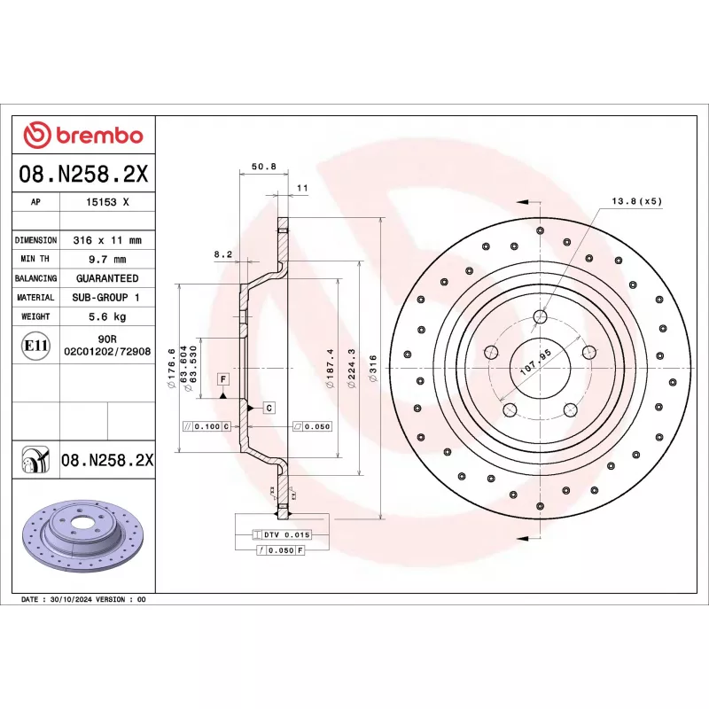 Jeu de 2 disques de frein avant BREMBO 08.N258.2X