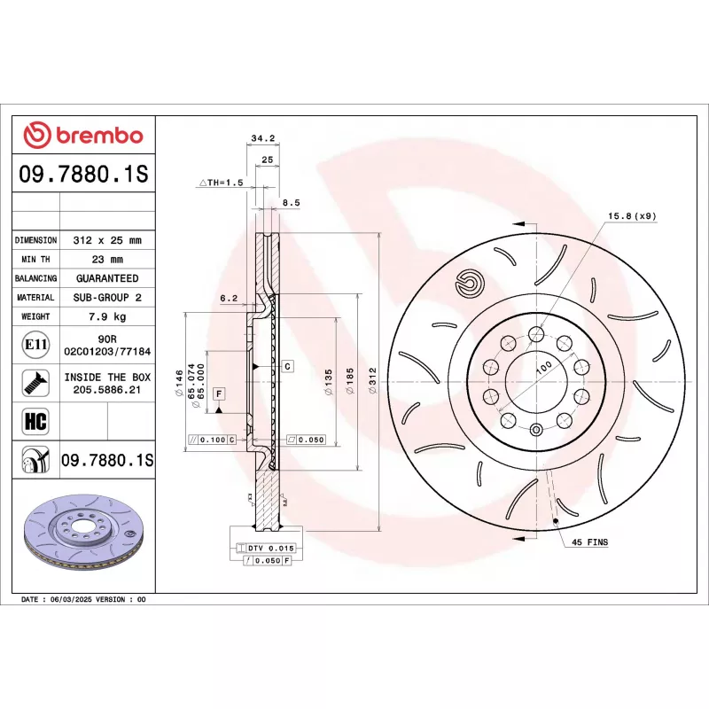 Jeu de 2 disques de frein avant BREMBO 09.7880.1S