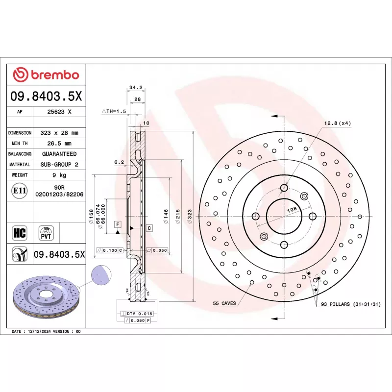 Jeu de 2 disques de frein avant BREMBO 09.8403.5X