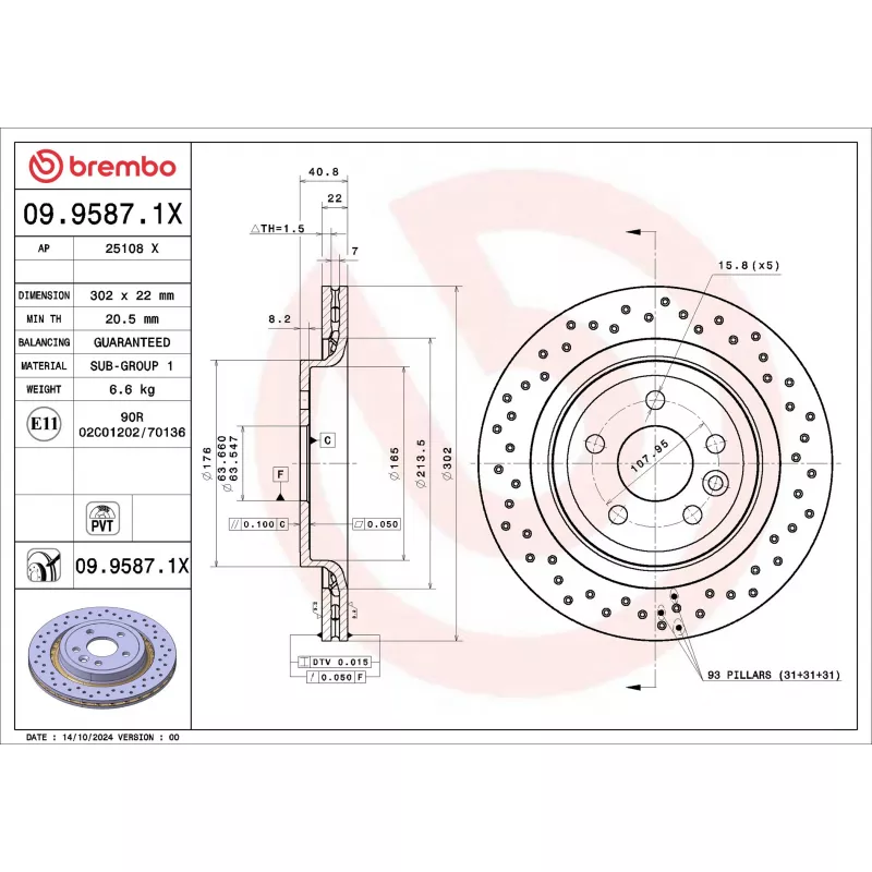 Jeu de 2 disques de frein avant BREMBO 09.9587.1X