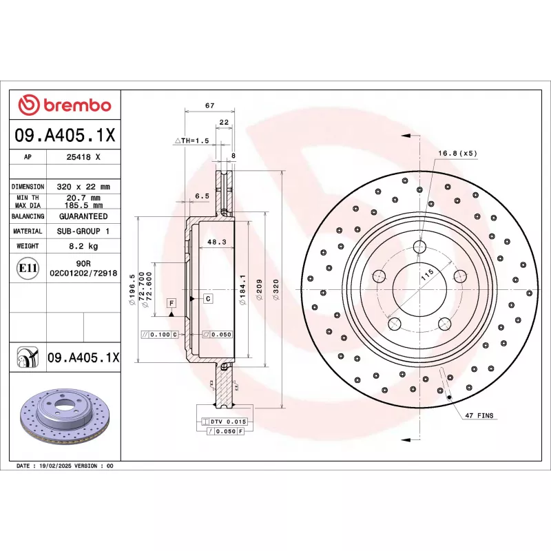 Jeu de 2 disques de frein avant BREMBO 09.A405.1X