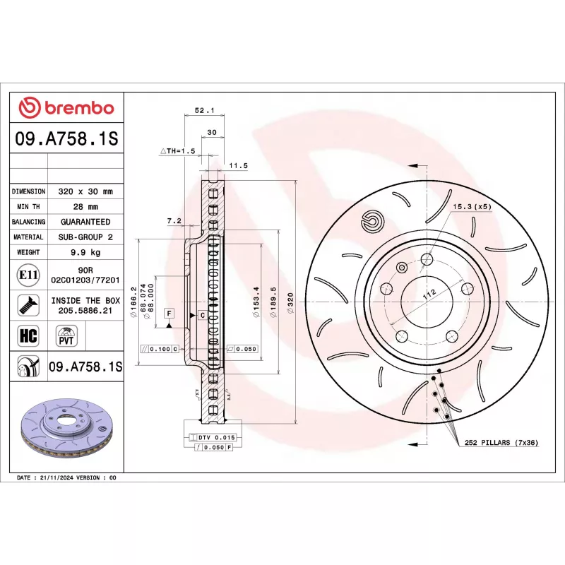 Jeu de 2 disques de frein avant BREMBO 09.A758.1S